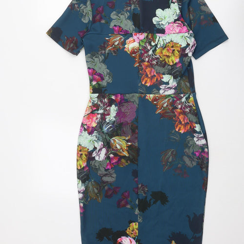 ASOS Womens Multicoloured Floral Polyester Bodycon Size 12 Round Neck Zip