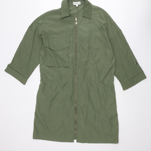 Apricot Womens Green Polyester Shirt Dress Size 12 Collared Zip