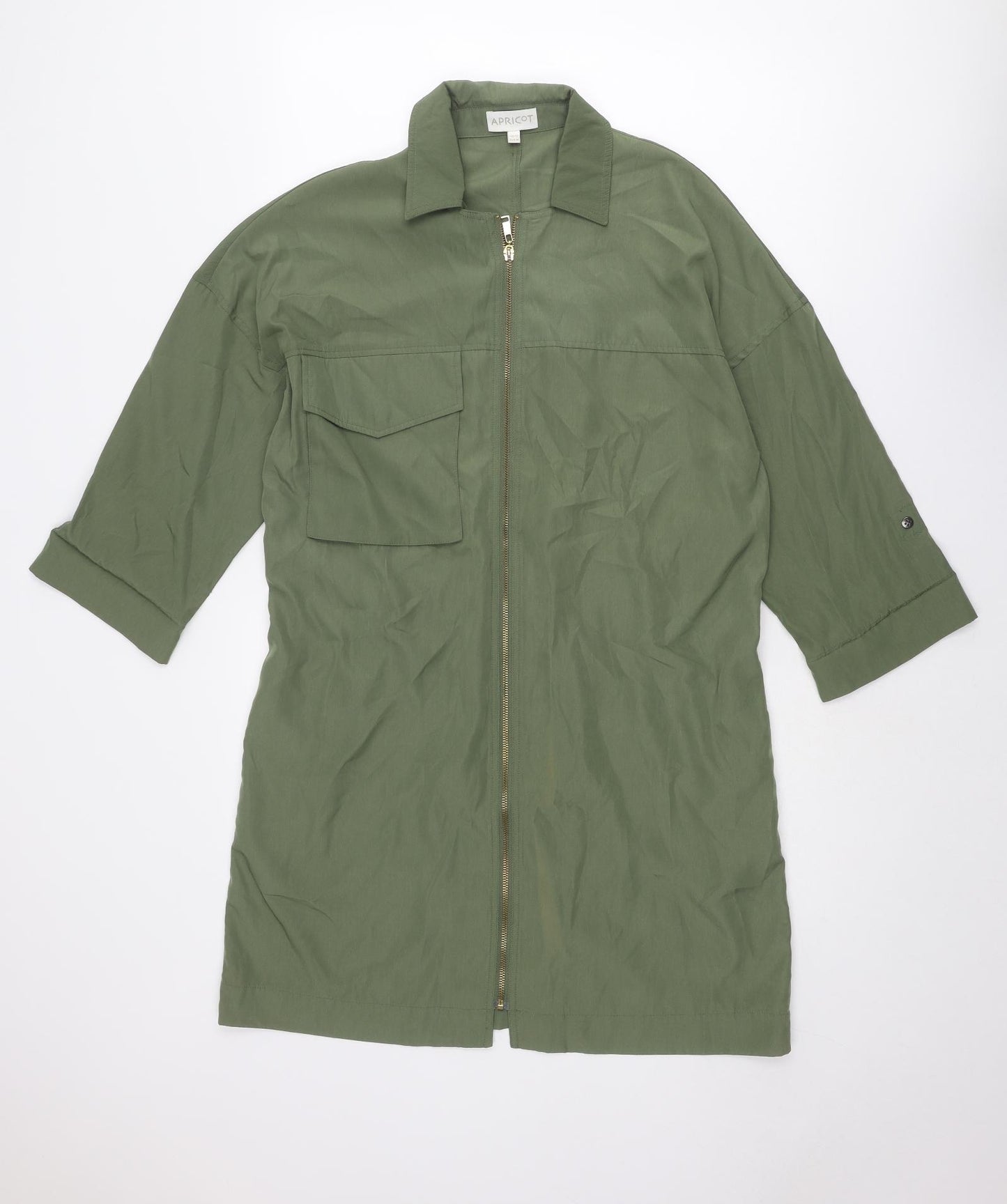 Apricot Womens Green Polyester Shirt Dress Size 12 Collared Zip