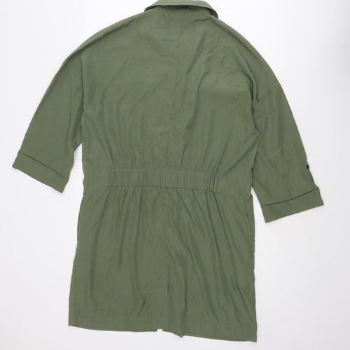 Apricot Womens Green Polyester Shirt Dress Size 12 Collared Zip
