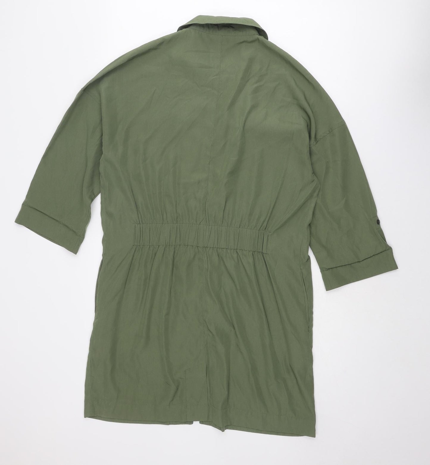 Apricot Womens Green Polyester Shirt Dress Size 12 Collared Zip