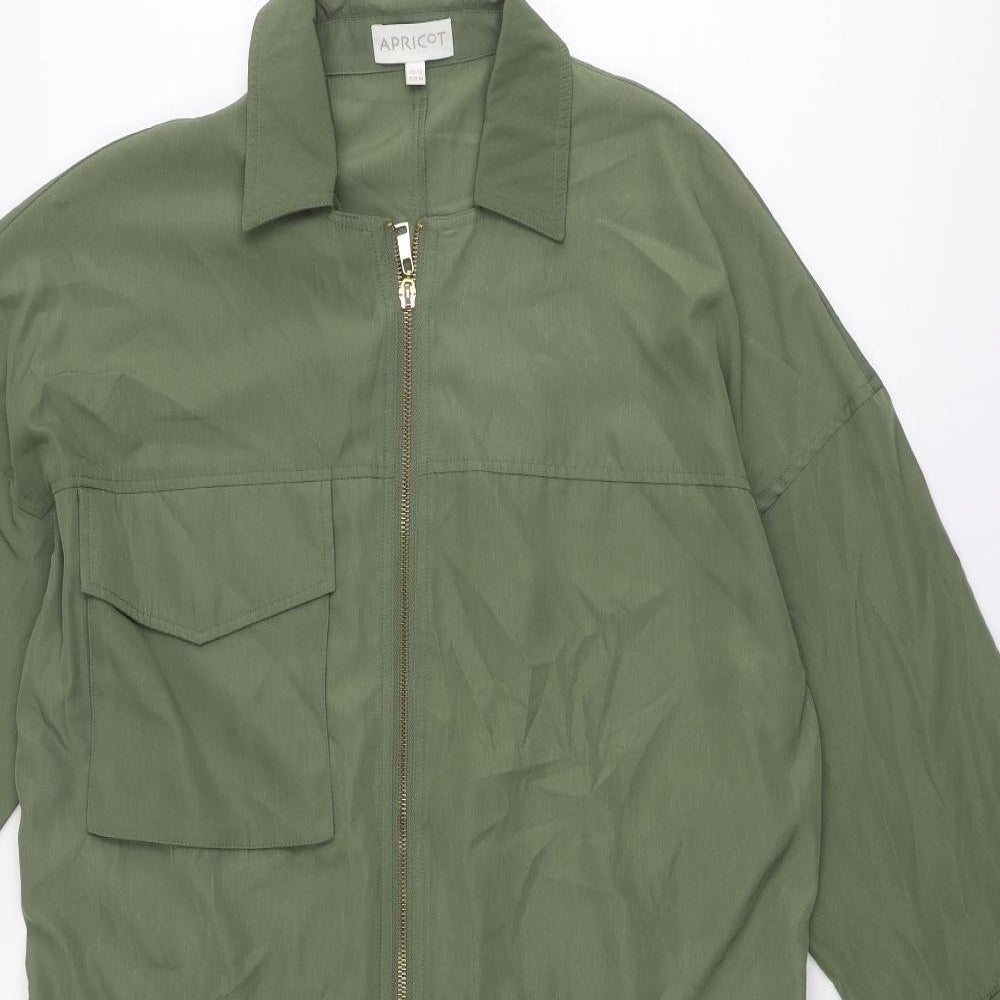 Apricot Womens Green Polyester Shirt Dress Size 12 Collared Zip