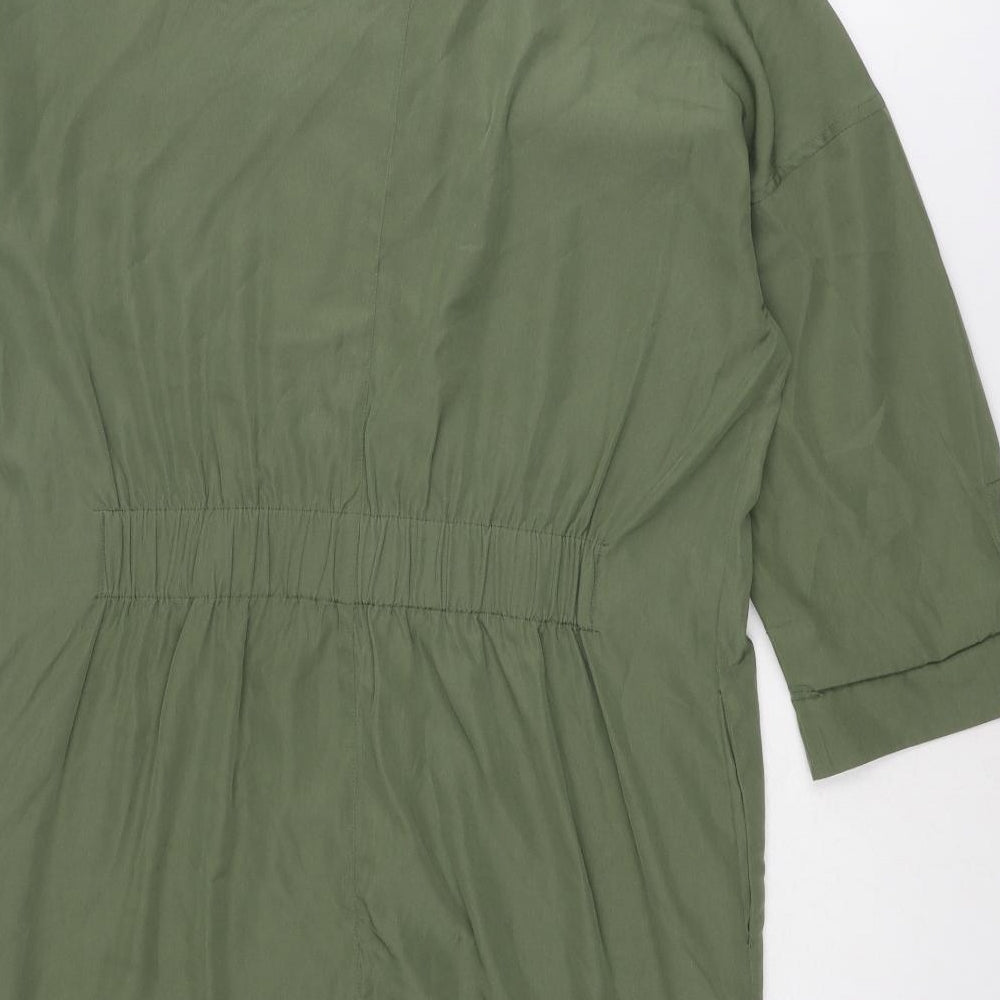 Apricot Womens Green Polyester Shirt Dress Size 12 Collared Zip