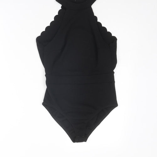 Boohoo Womens Black Polyester Bodysuit One-Piece Size 6 Button