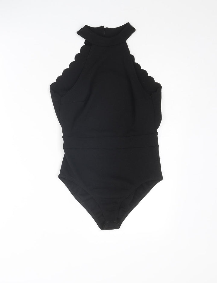 Boohoo Womens Black Polyester Bodysuit One-Piece Size 6 Button