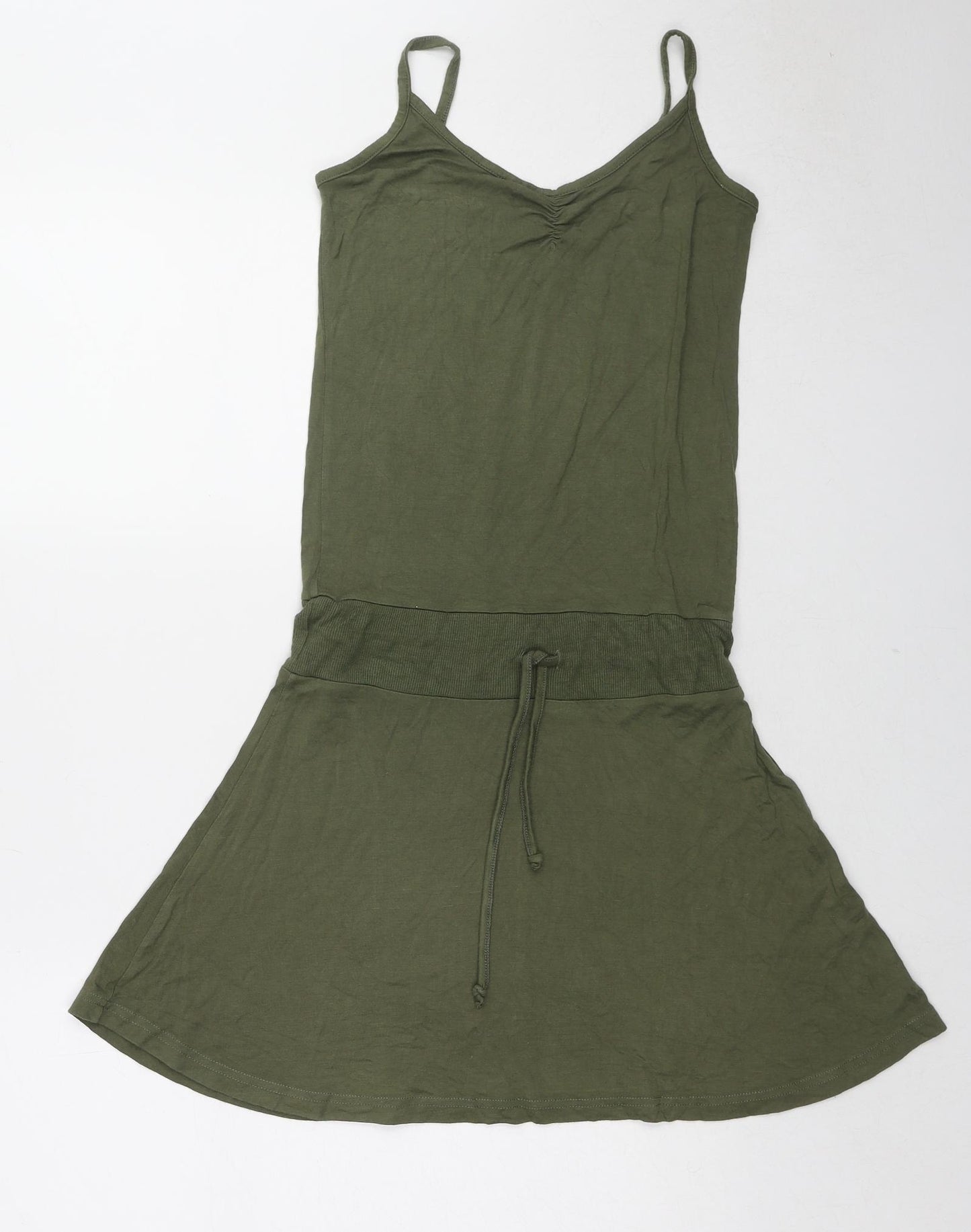 H&M Womens Green Viscose Tank Dress Size 8 V-Neck Pullover