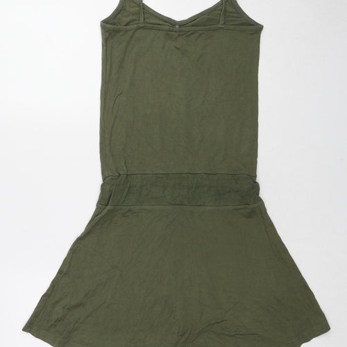H&M Womens Green Viscose Tank Dress Size 8 V-Neck Pullover