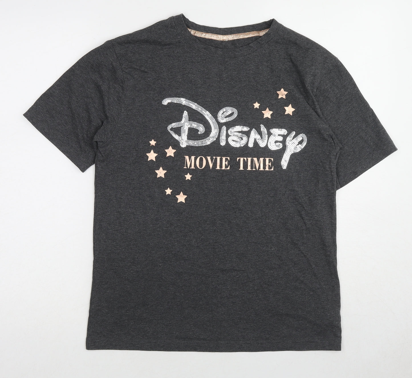 Disney Womens Grey Viscose Basic T-Shirt Size 10 Round Neck - Size 10-12