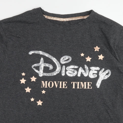 Disney Womens Grey Viscose Basic T-Shirt Size 10 Round Neck - Size 10-12