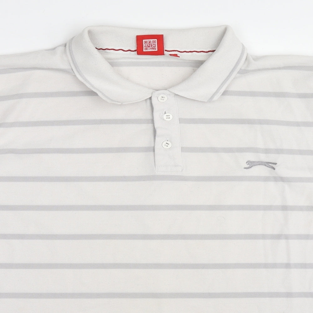 Slazenger Mens Ivory Striped Cotton Polo Size 2XL Collared Pullover