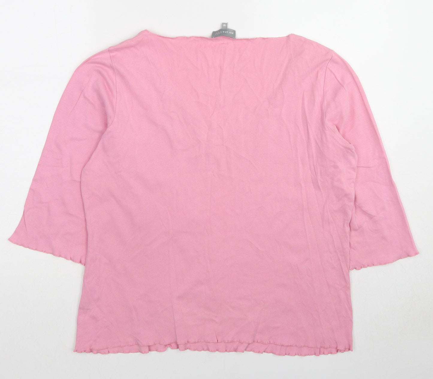 Per Una Womens Pink Cotton Basic T-Shirt Size 18 V-Neck