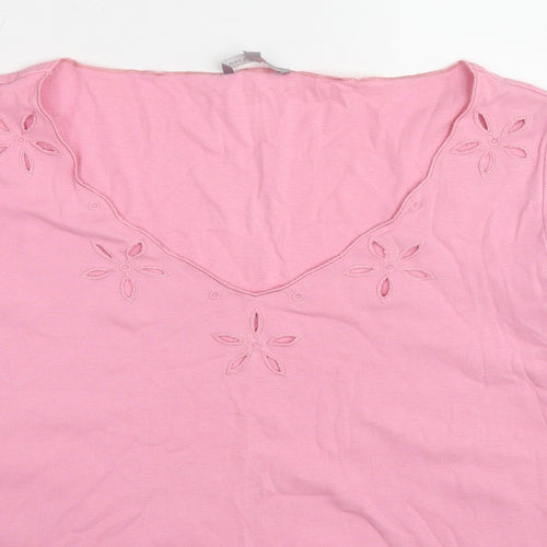 Per Una Womens Pink Cotton Basic T-Shirt Size 18 V-Neck