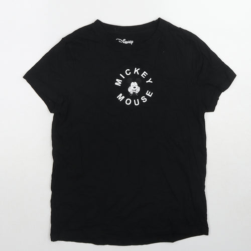 Disney Womens Black Cotton Basic T-Shirt Size 6 Crew Neck - Mickey Mouse Size 6-8