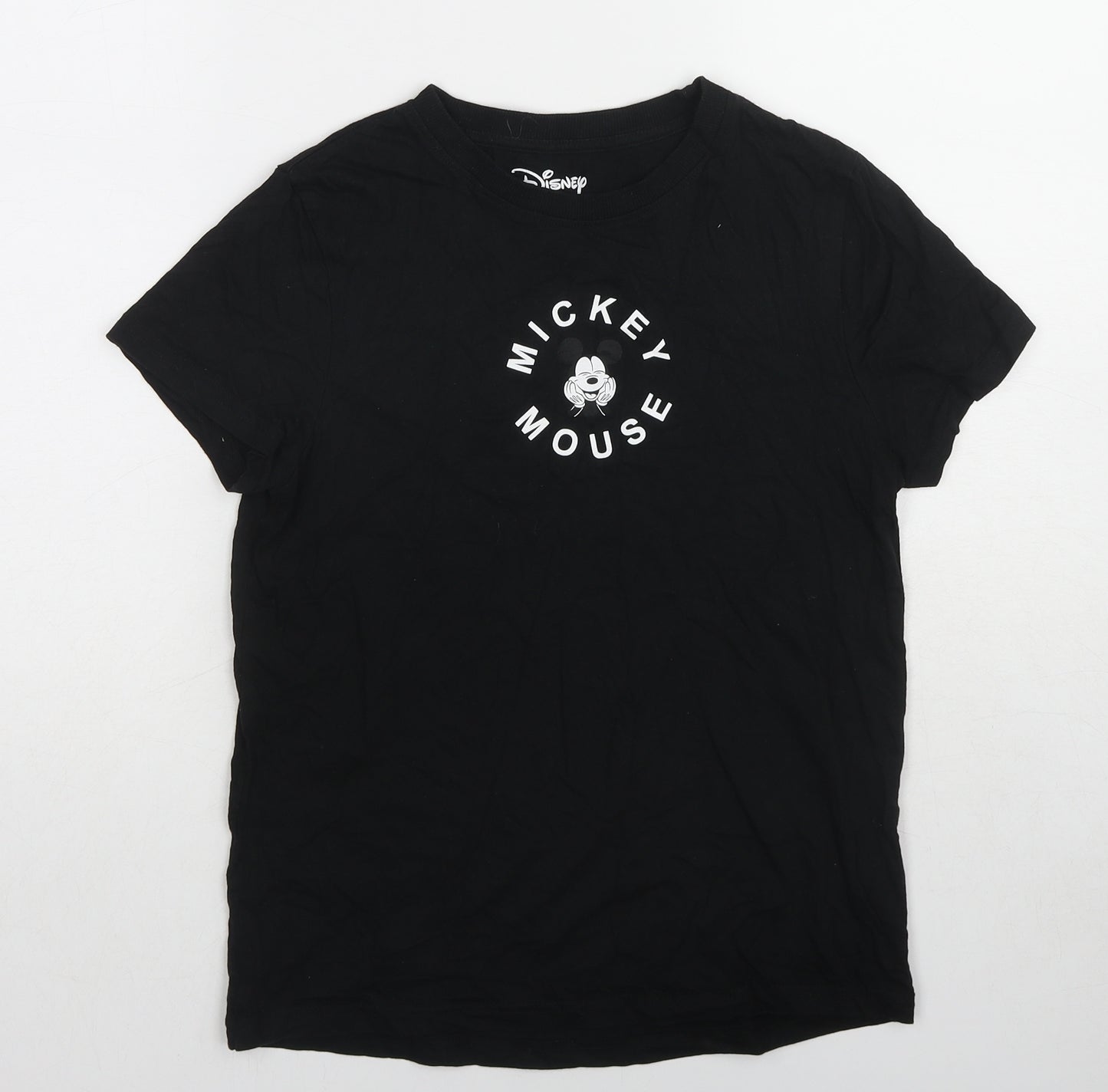 Disney Womens Black Cotton Basic T-Shirt Size 6 Crew Neck - Mickey Mouse Size 6-8