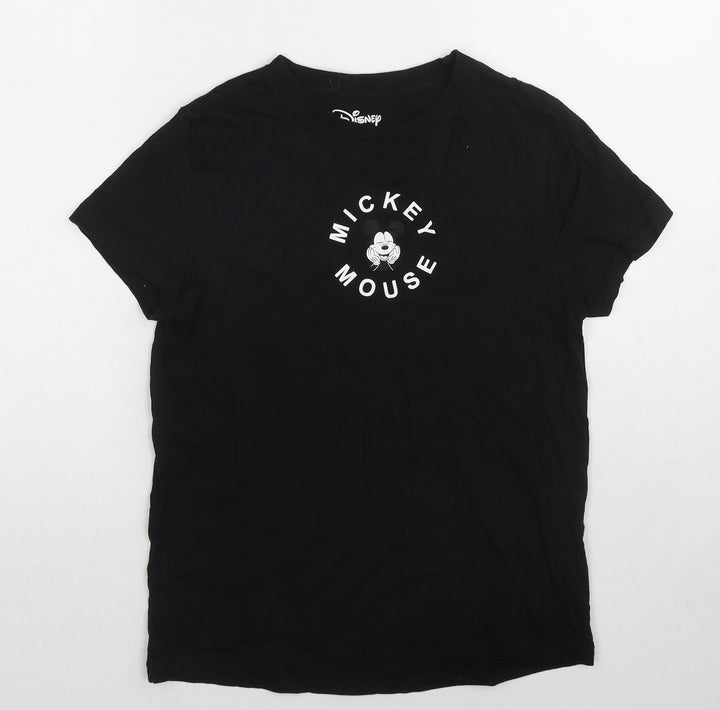 Disney Womens Black Cotton Basic T-Shirt Size 6 Crew Neck - Mickey Mouse Size 6-8