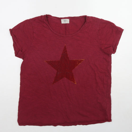 Hush Womens Red Cotton Basic T-Shirt Size M Round Neck