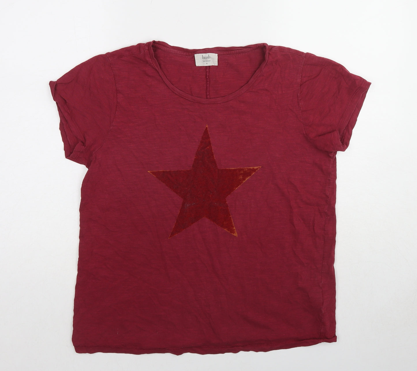 Hush Womens Red Cotton Basic T-Shirt Size M Round Neck