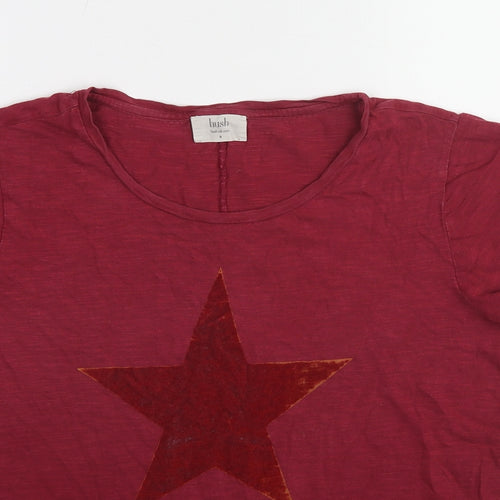Hush Womens Red Cotton Basic T-Shirt Size M Round Neck