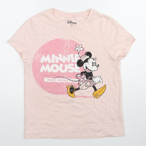 Disney Womens Pink Cotton Basic T-Shirt Size 6 Crew Neck - Minnie Mouse Size 6-8