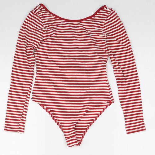 H&M Womens Red Striped Cotton Bodysuit One-Piece Size S Snap