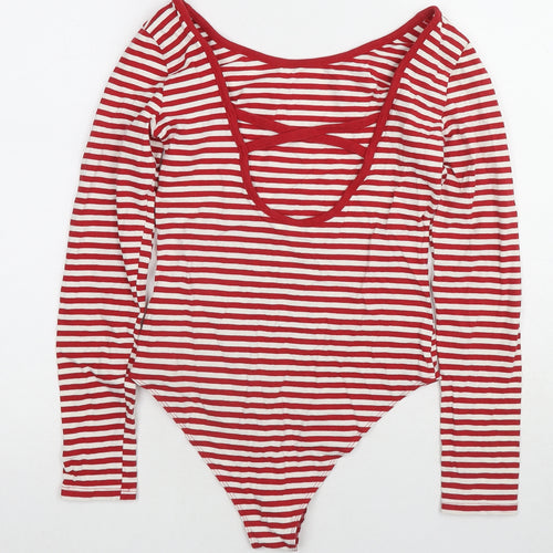 H&M Womens Red Striped Cotton Bodysuit One-Piece Size S Snap