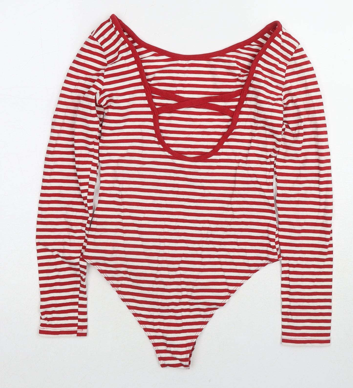 H&M Womens Red Striped Cotton Bodysuit One-Piece Size S Snap