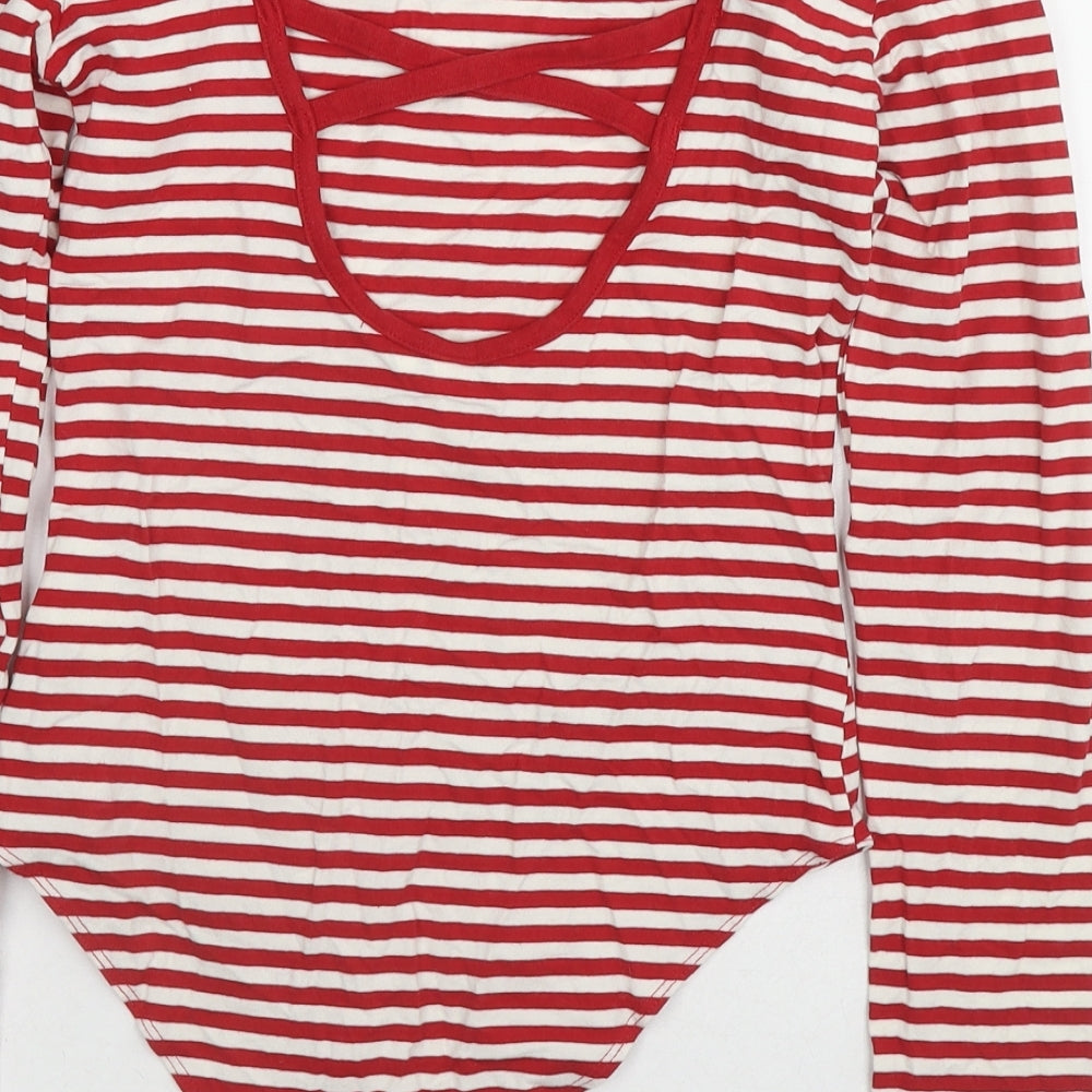 H&M Womens Red Striped Cotton Bodysuit One-Piece Size S Snap
