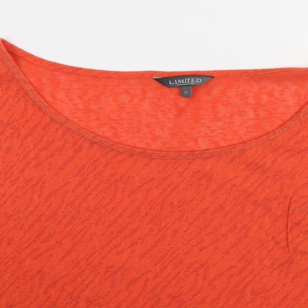 Marks and Spencer Womens Red Animal Print Polyester Basic T-Shirt Size 12 Boat Neck
