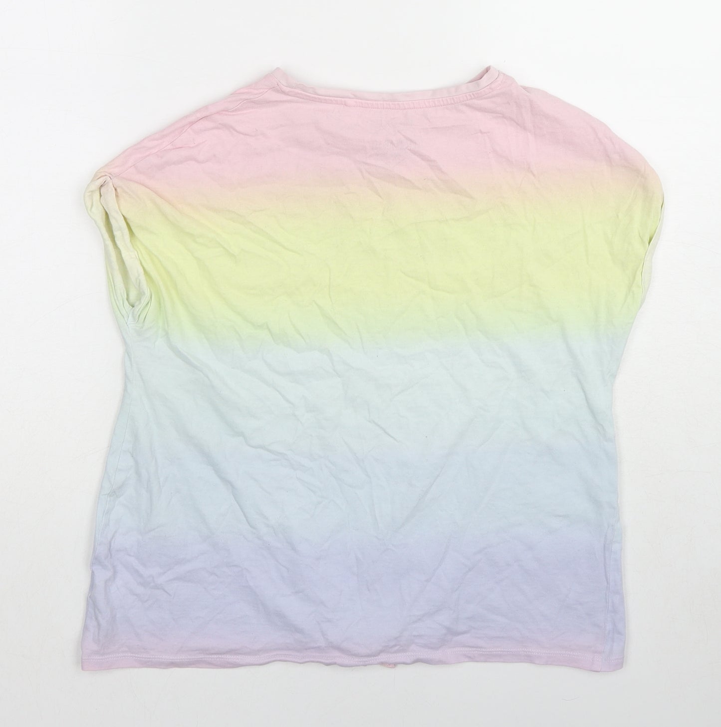 NEXT Girls Multicoloured Cotton Basic T-Shirt Size 12 Years Round Neck Pullover - Rainbow Knot Front