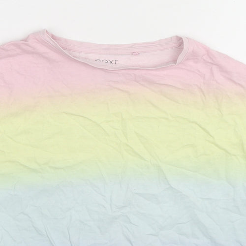 NEXT Girls Multicoloured Cotton Basic T-Shirt Size 12 Years Round Neck Pullover - Rainbow Knot Front