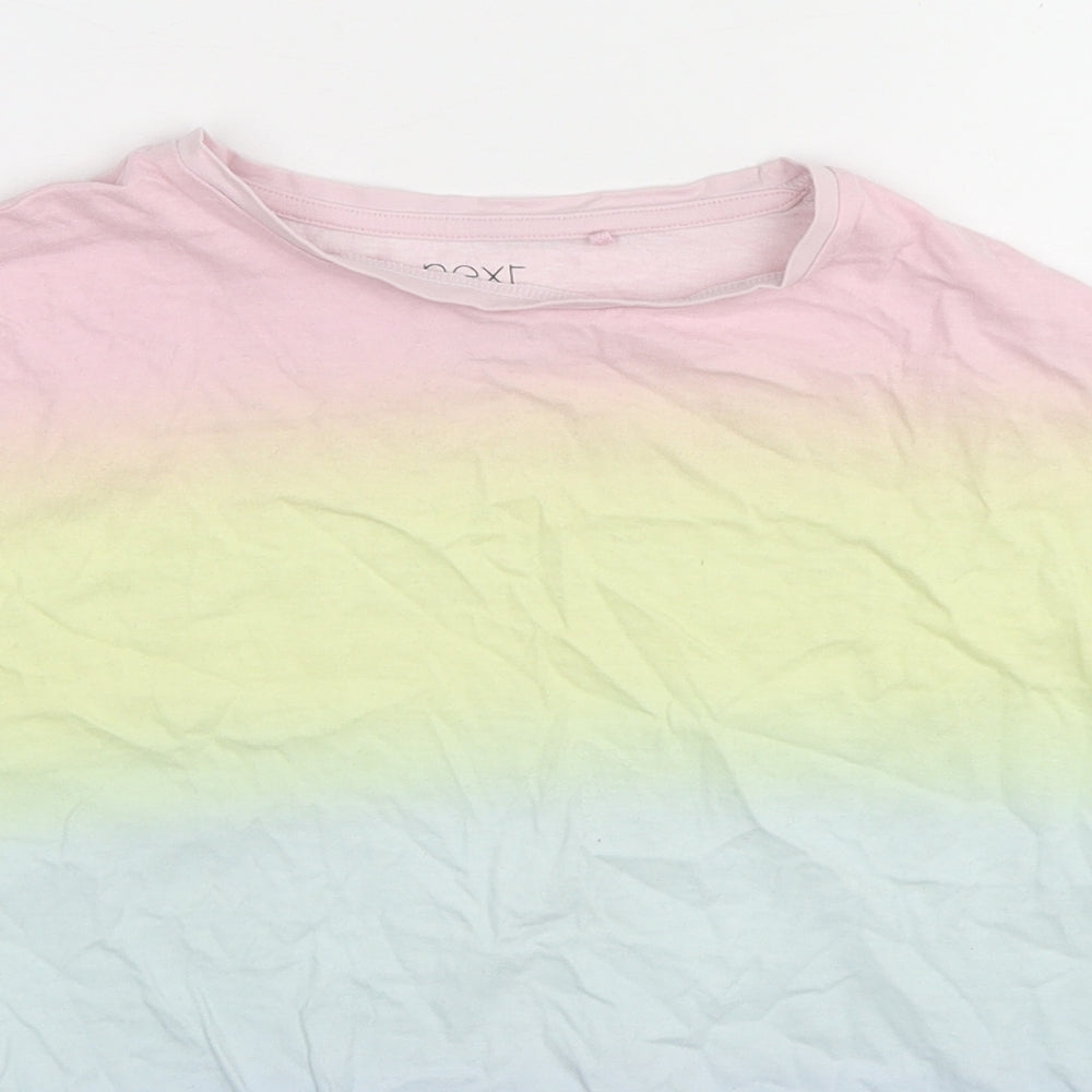 NEXT Girls Multicoloured Cotton Basic T-Shirt Size 12 Years Round Neck Pullover - Rainbow Knot Front