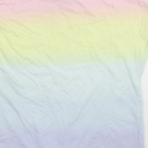 NEXT Girls Multicoloured Cotton Basic T-Shirt Size 12 Years Round Neck Pullover - Rainbow Knot Front