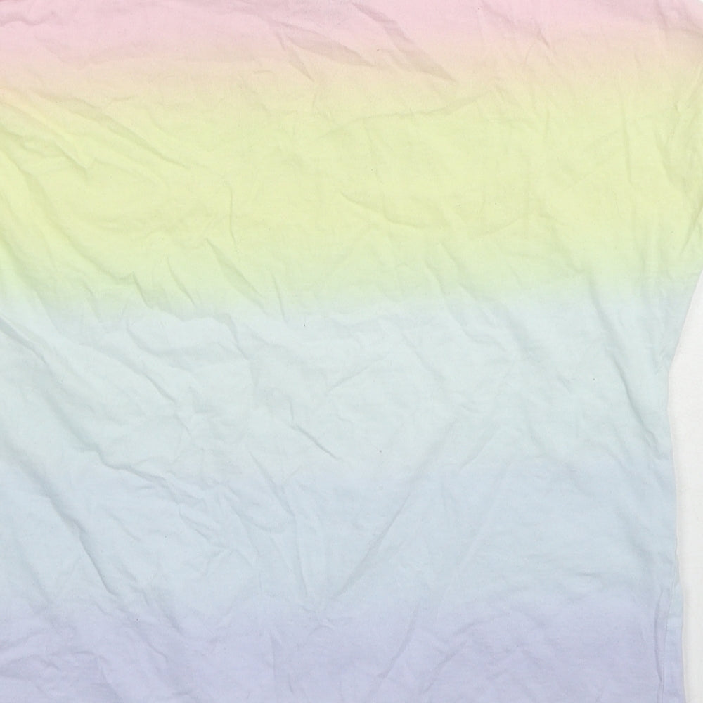 NEXT Girls Multicoloured Cotton Basic T-Shirt Size 12 Years Round Neck Pullover - Rainbow Knot Front