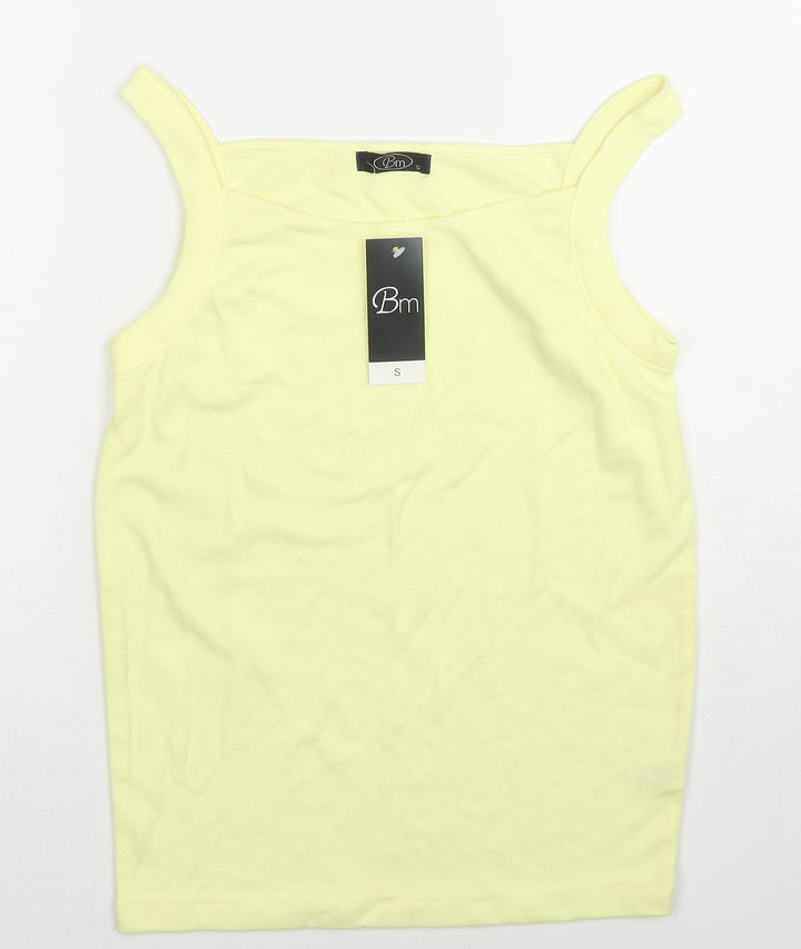 Bonmarché Womens Yellow Cotton Basic Tank Size S Square Neck