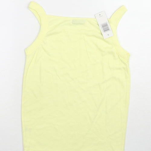 Bonmarché Womens Yellow Cotton Basic Tank Size S Square Neck