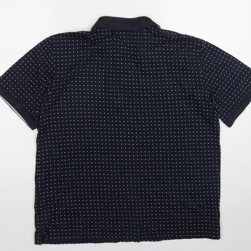 DKNY Mens Blue Geometric Cotton Polo Size L Collared Pullover