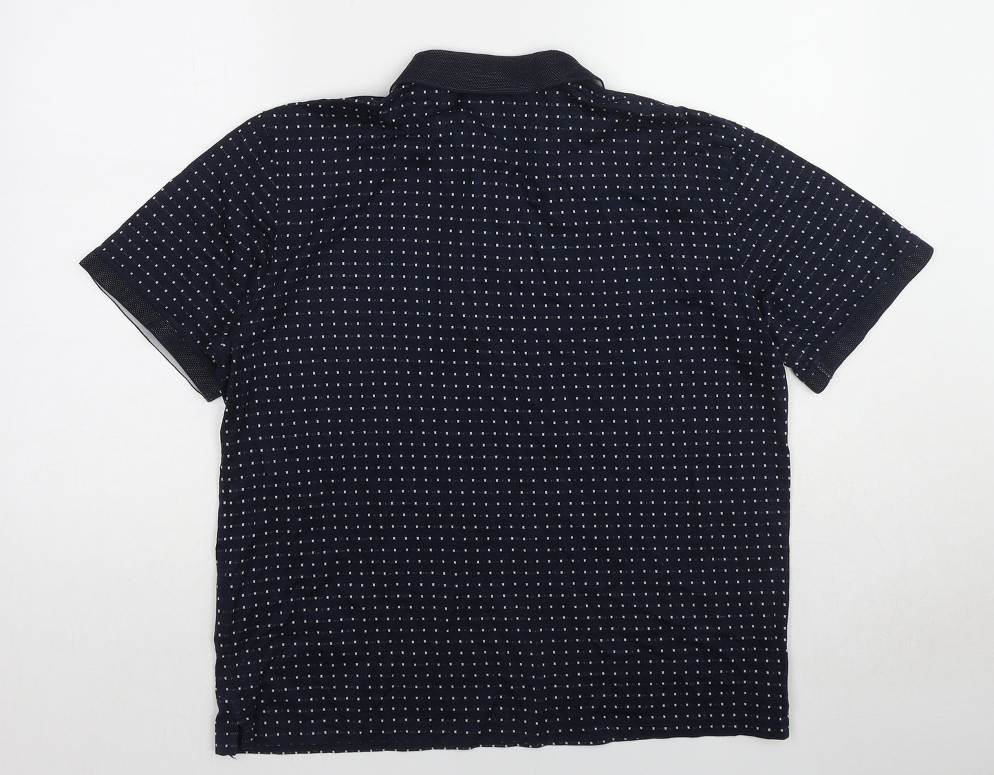 DKNY Mens Blue Geometric Cotton Polo Size L Collared Pullover