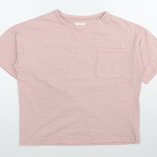 Love Leggings Womens Pink Striped Cotton Basic T-Shirt Size 8 Crew Neck