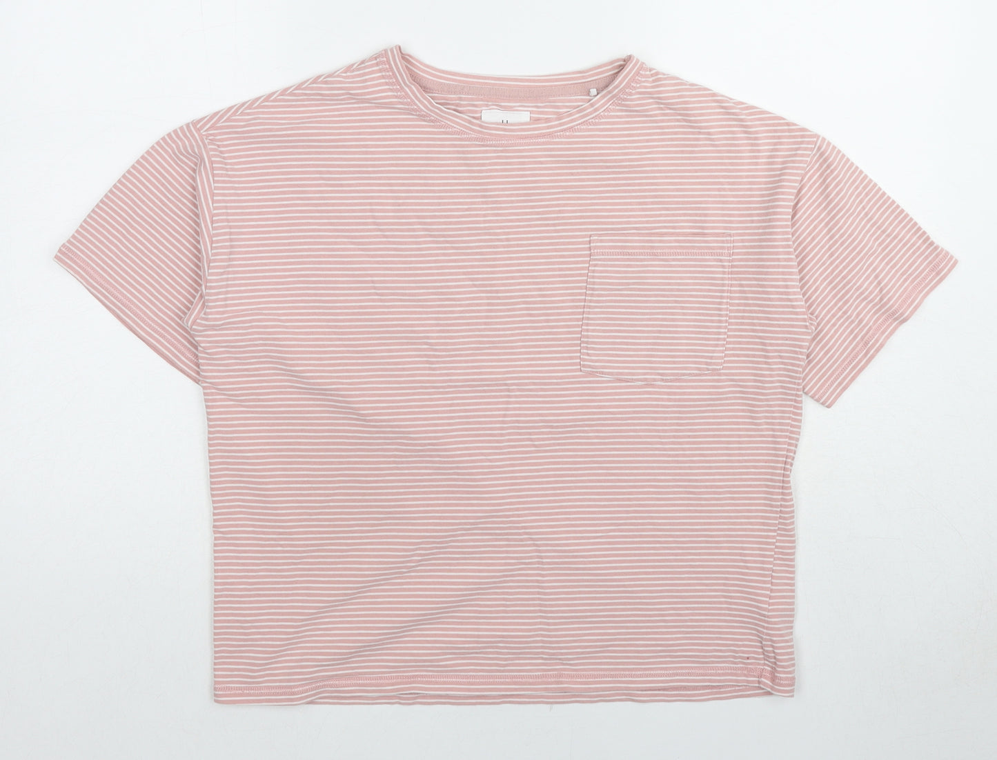 Love Leggings Womens Pink Striped Cotton Basic T-Shirt Size 8 Crew Neck