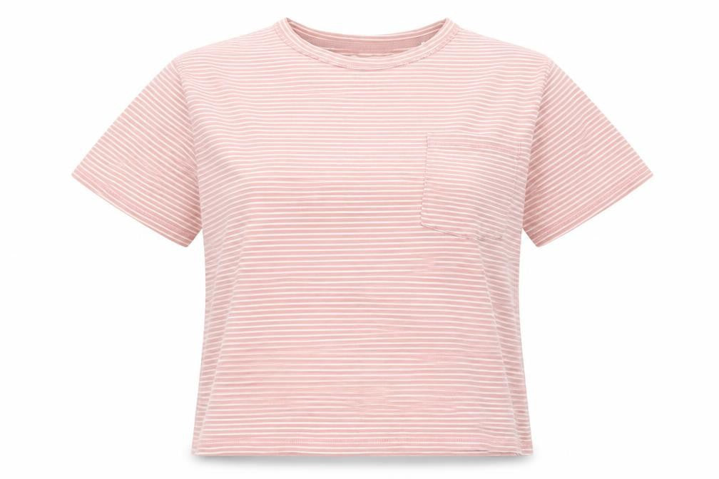 Love Leggings Womens Pink Striped Cotton Basic T-Shirt Size 8 Crew Neck