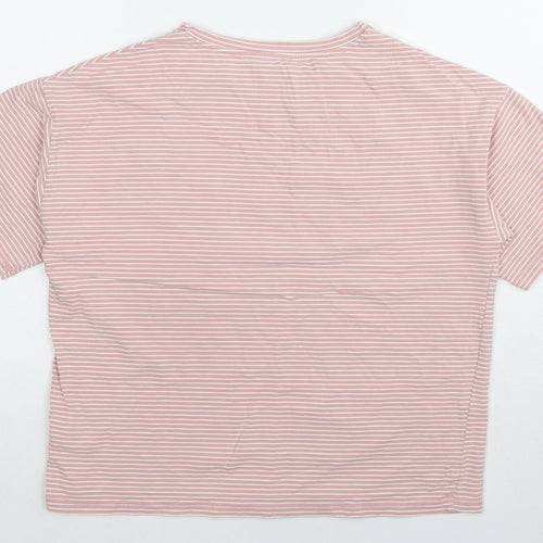 Love Leggings Womens Pink Striped Cotton Basic T-Shirt Size 8 Crew Neck