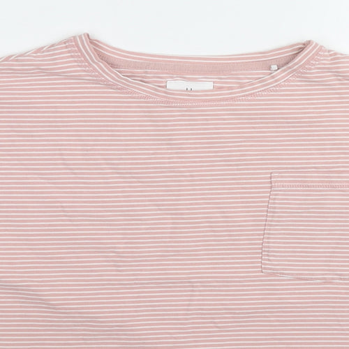 Love Leggings Womens Pink Striped Cotton Basic T-Shirt Size 8 Crew Neck