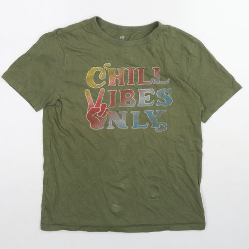 Gap Boys Green Cotton Basic T-Shirt Size 12-13 Years Round Neck Pullover - Chill Vibes Only