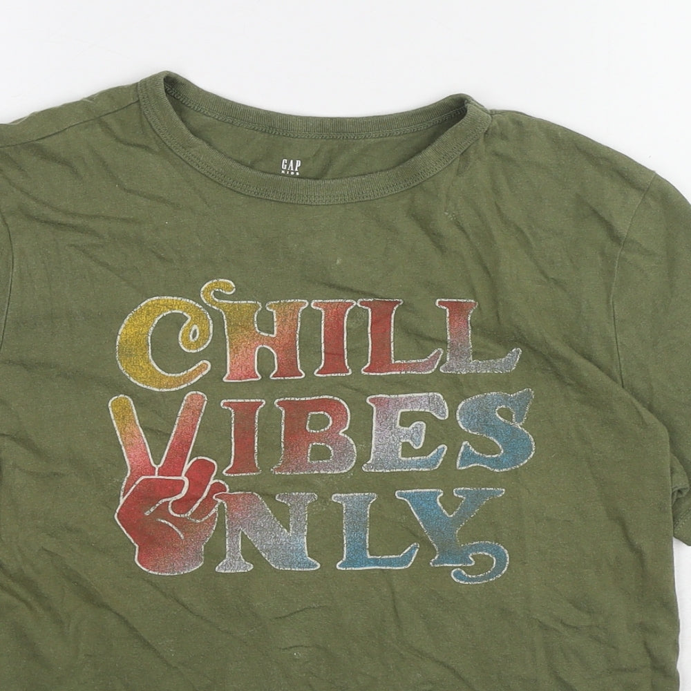 Gap Boys Green Cotton Basic T-Shirt Size 12-13 Years Round Neck Pullover - Chill Vibes Only