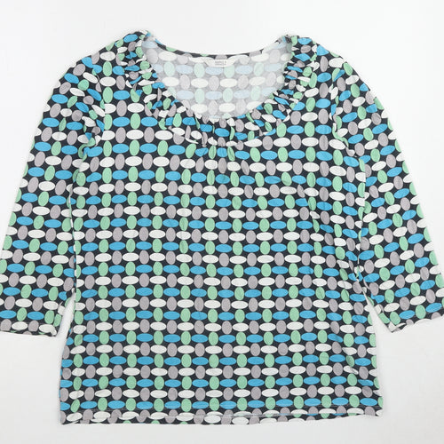 Marks and Spencer Womens Blue Geometric Viscose Basic Blouse Size 14 Boat Neck