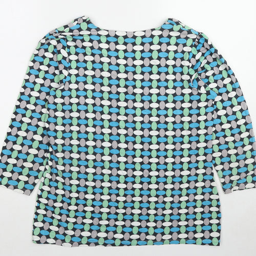 Marks and Spencer Womens Blue Geometric Viscose Basic Blouse Size 14 Boat Neck