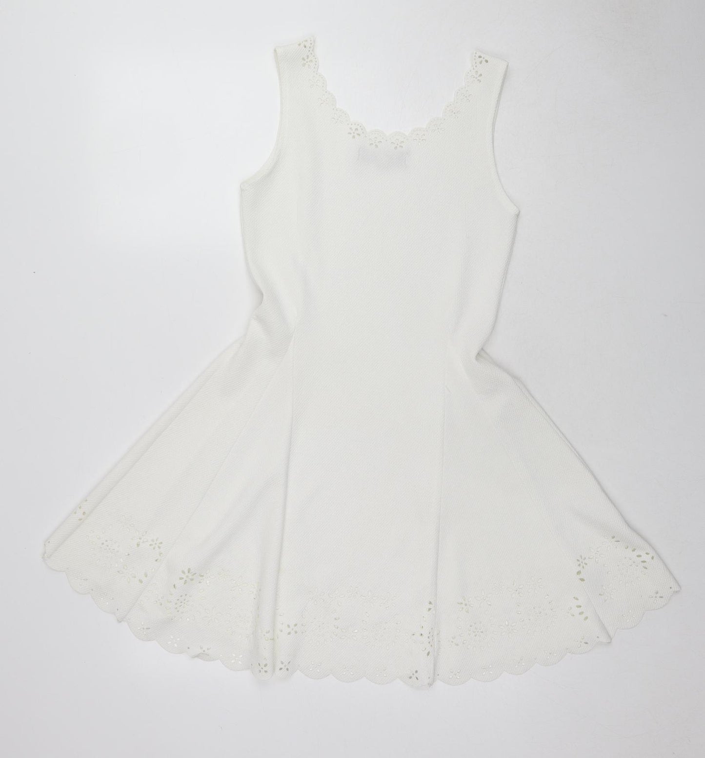PARISIAN SIGNATURE Womens White Polyester Skater Dress Size 10 Boat Neck Pullover - Laser Cut Out Details