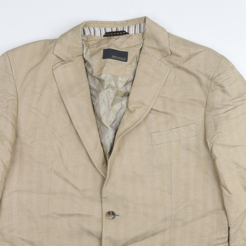 STONES Mens Beige Striped Linen Jacket Suit Jacket Size 42 Regular