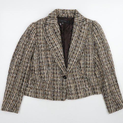 Zara Womens Beige Geometric Jacket Blazer Size 12 Button