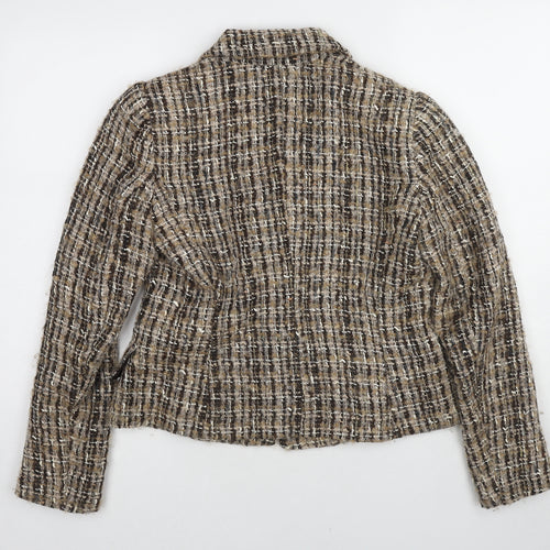 Zara Womens Beige Geometric Jacket Blazer Size 12 Button